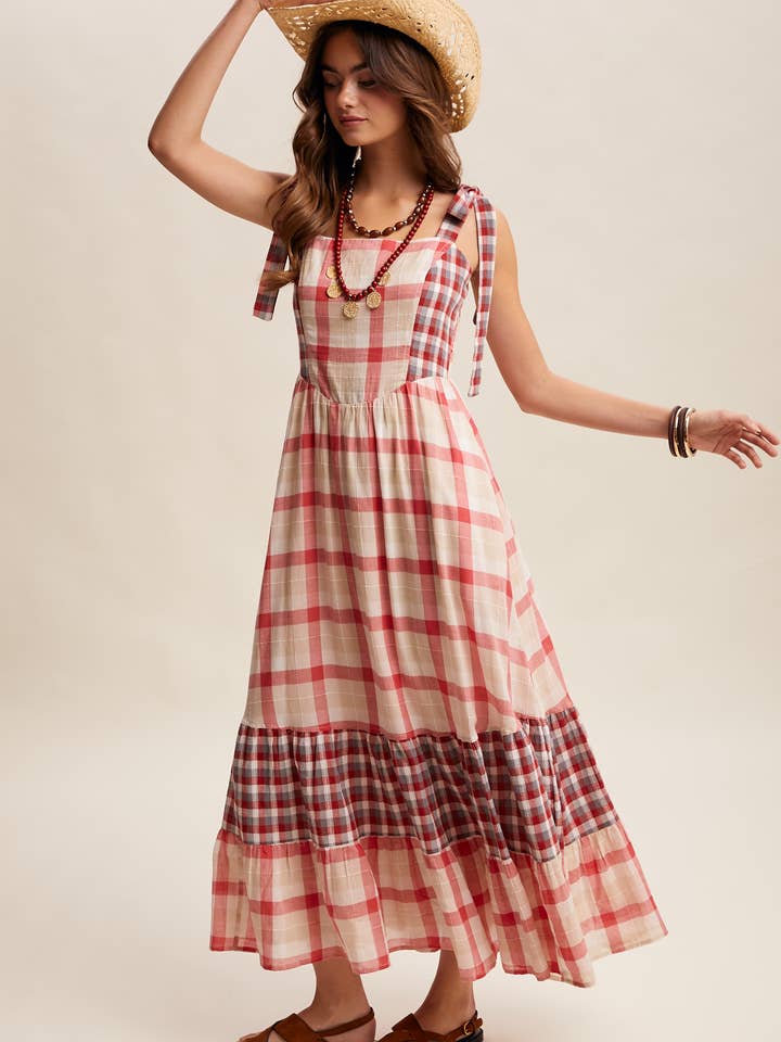 Gingham Tiered Maxi Dress LD1606 for wholesale by Listicle
