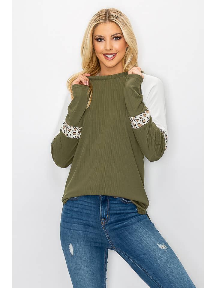 ePretty - Wholesale Tunic - Women's - G4-TP2153 Ribbed Leopard Color Block Long Sleeve Top7