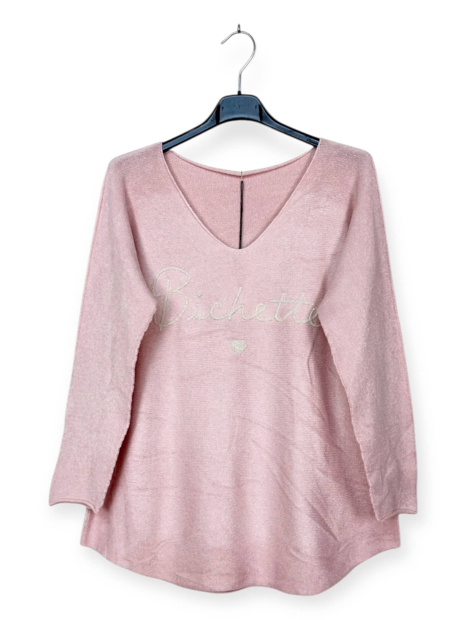 Lucky Nana - Wholesale Knit Sweater - Women's - AH 3167 - V-Neck Sweater with Bichette Flocking12