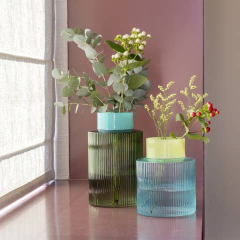 REMEMBER - Wholesale Vase - Glass Vase Groove L 'green'
