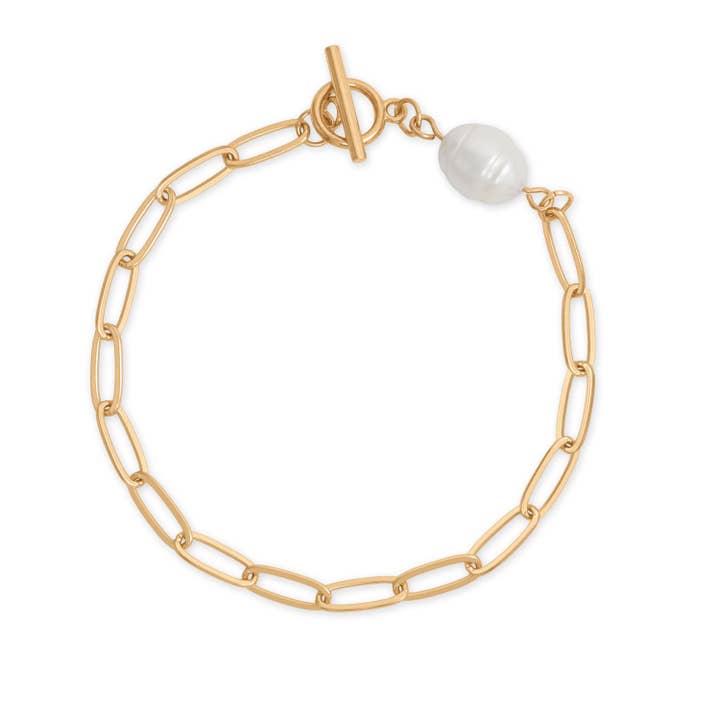 8" Gold Tone Freshwater Pearl Toggle Fashion Bracelet for wholesale by Silver Stars Collection