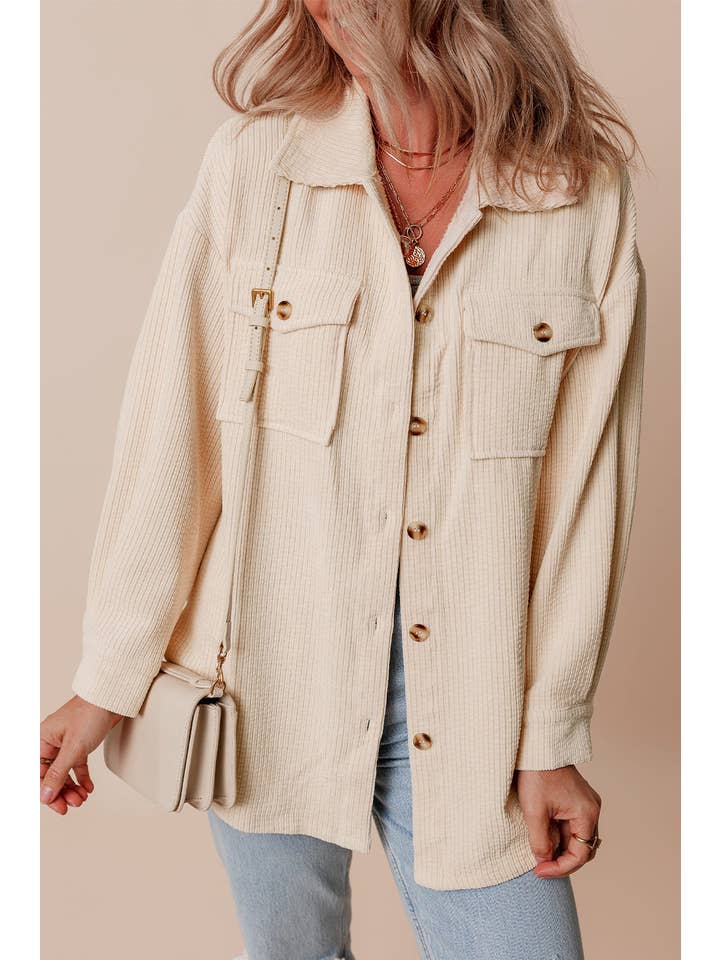 PRETTY BASH - Wholesale Shirt Jacket/Shacket - Women's - Solid Corduroy Button-Up Pocketed Shacket23