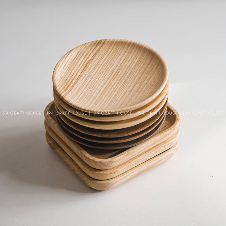 194 Craft House - Wholesale Decorative Tray - 4.7" Round Walnut Wooden Tray - Home Decor & Gifts7