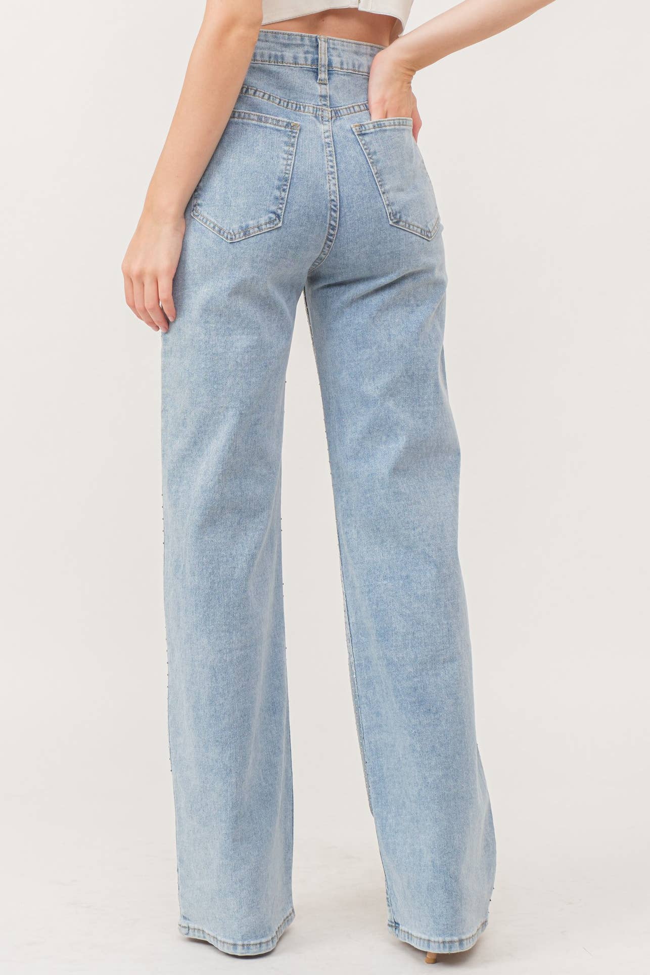 KIWI - Wholesale Jeans - Dames - IP2847 - Stretch spijkerbroek met hotfix strass-steentjes3