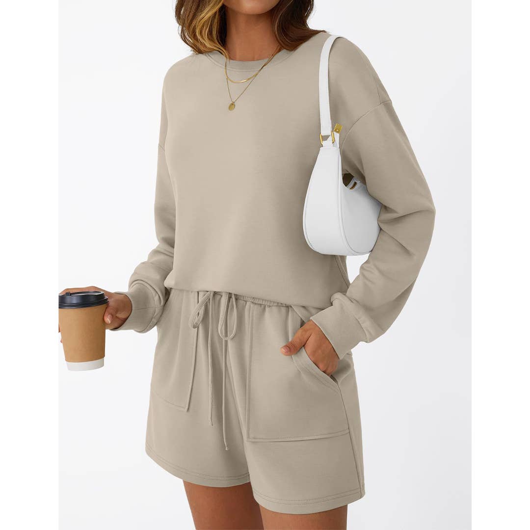 UNISHE - Wholesale Top & Short Set (NOT Loungewear) - Women's - Long Sleeve Sweatshirt and Shorts Fashion Casual Set MD23211