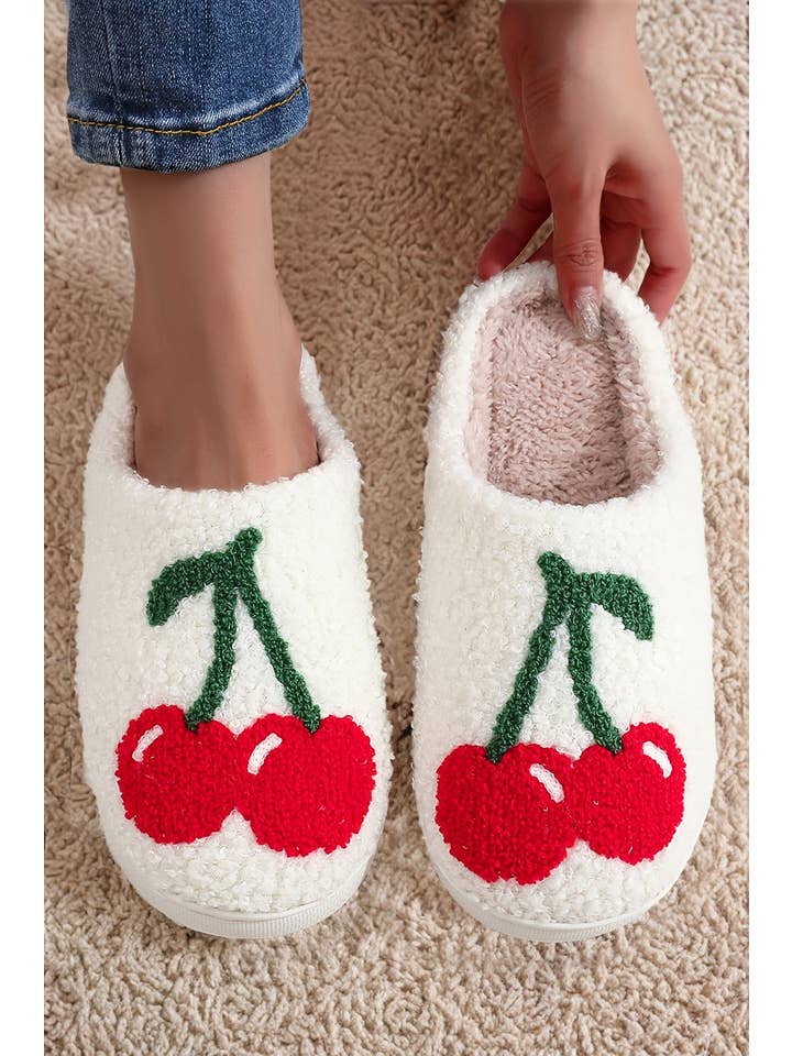 1 the Woman - Wholesale Slippers - Women's - Cute Fruit Cherry Pattern Winter Plush Slippers