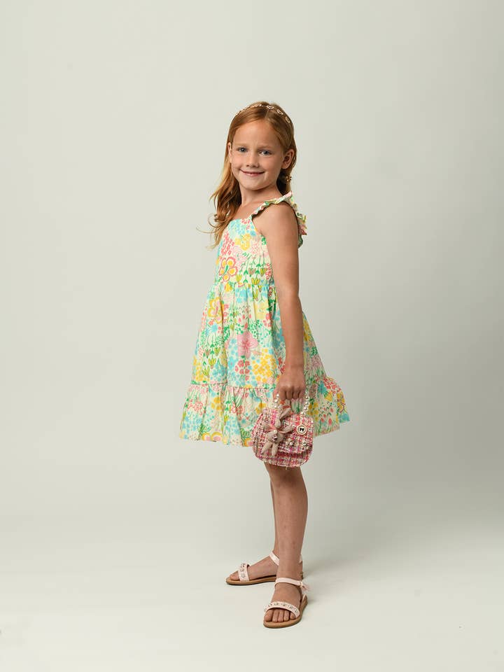 Minna - Wholesale Dress - Kids - Flutter Sleeve Sun Dress - Magical Sunny Meadow Florals7