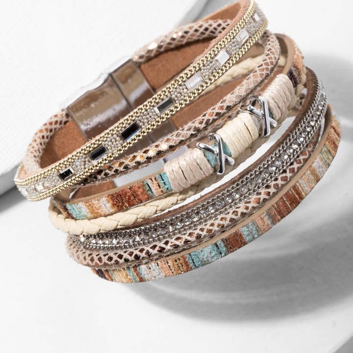 SAACHI - Wholesale Bangle Bracelet - Sweet Sands Multi Strand Leather Bracelet