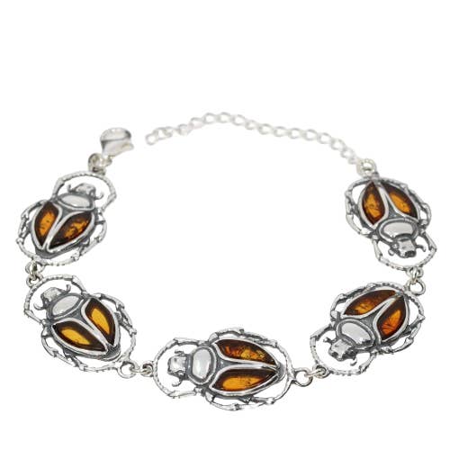 Bracciale a maglie scarabee in argento sterling color ambra cognac per la vendita all'ingrosso da parte di Amberman