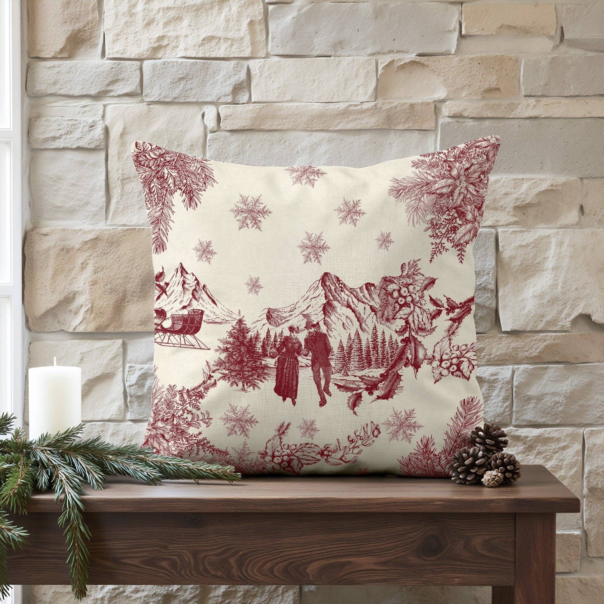 SG HOGAR - Wholesale Chair Cushion - 100% Cotton Cushion Cover Christmas Red Toile A 50x50 cm