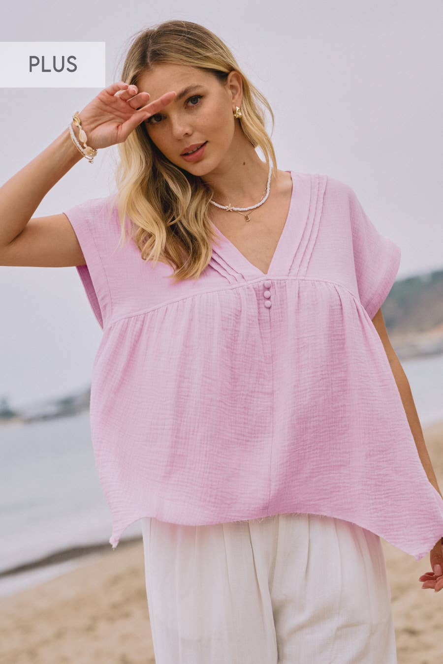 Oddi - Wholesale Blouse - Women's - Plus Cotton Gauze Short Sleeve Top