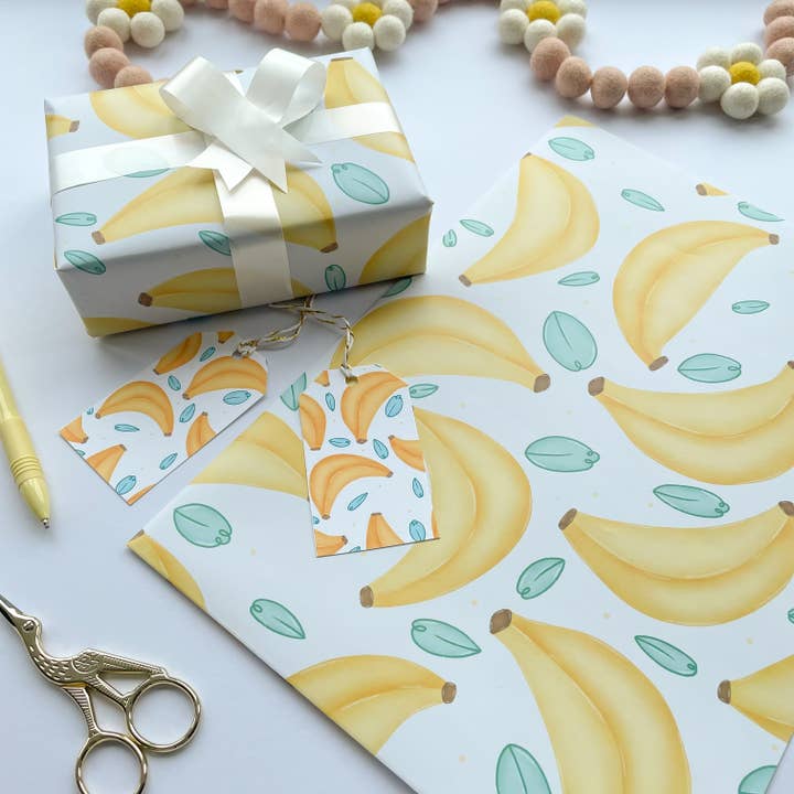 Banana And Leaf Pattern Print Wrapping Paper Sheets With for wholesale by Collette Daisy Designs Co