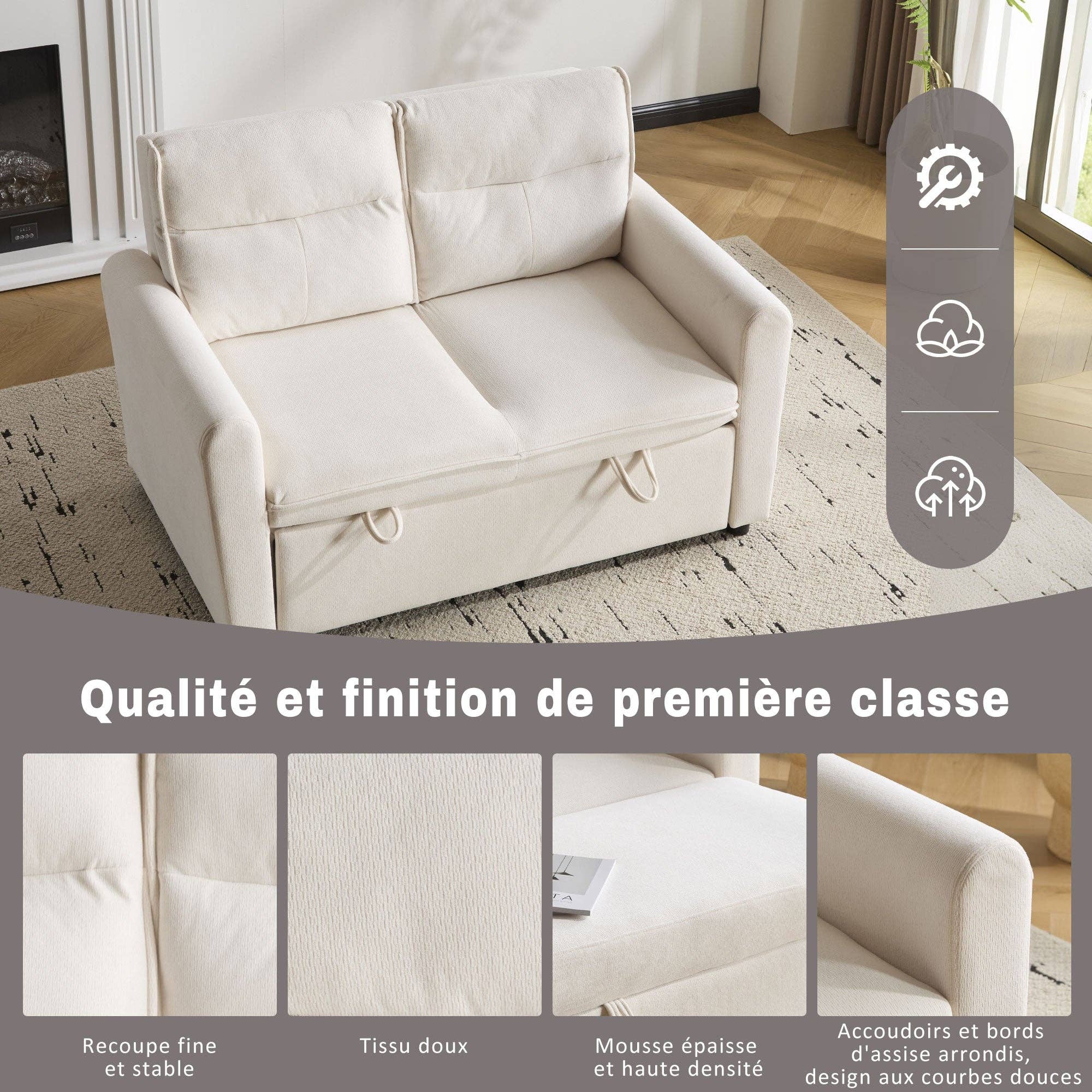 Urban Meuble - Wholesale Sofa - Light beige velvet 2-seater convertible sofa bed, 5-position backrest RIDGEGLEN15