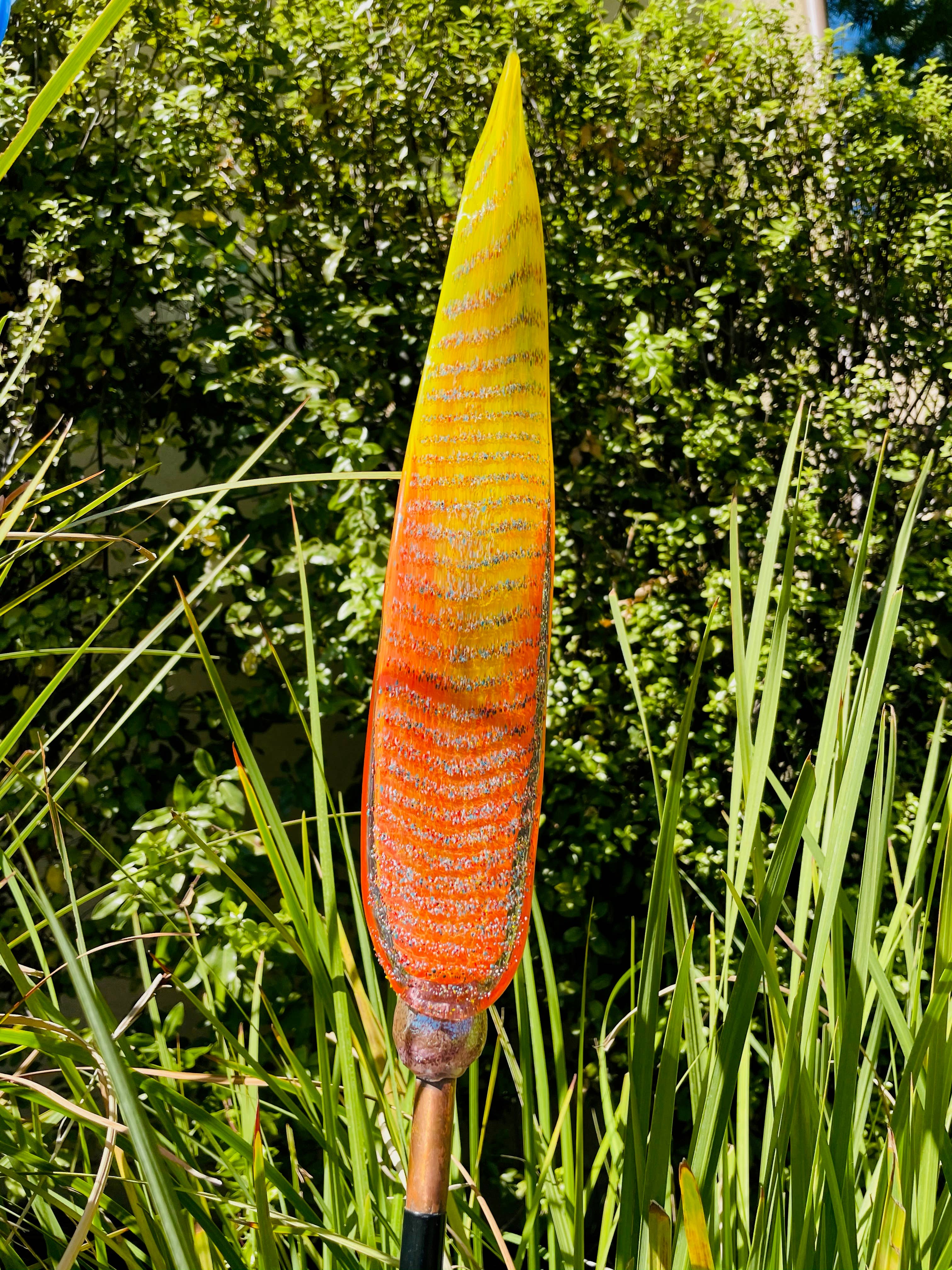 ApricotMint - Wholesale Garden/Lawn Stake - Chihuly Inspired Handcrafted Art Glass Leaf and Garden Art S2