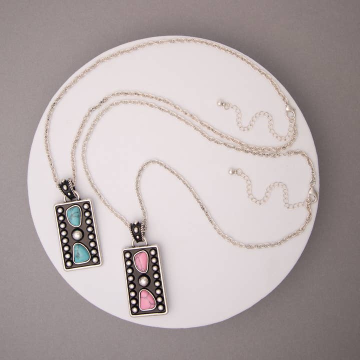 Pink or Turquoise Vertical Bar Pendant Necklace for wholesale by SP Sophia Collection