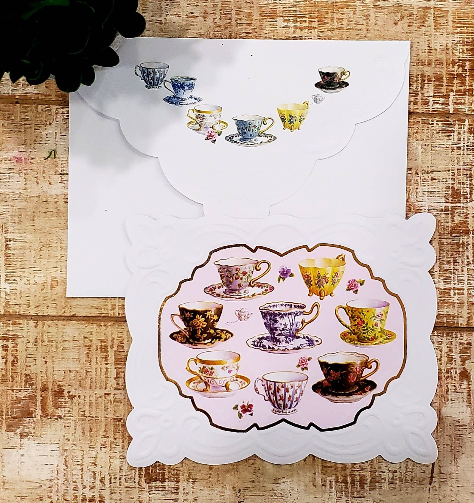 Carol Wilson Fine Arts Inc./For Arts Sake - Wholesale Stationery/Notecard Set - Tea Cups Embossed, Die-cut Boxed Note Cards NCP20493