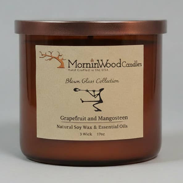 Grapefruit and Mangosteen-Soy 3-Wick Blown Glass Collection for wholesale by MorninWood Candles
