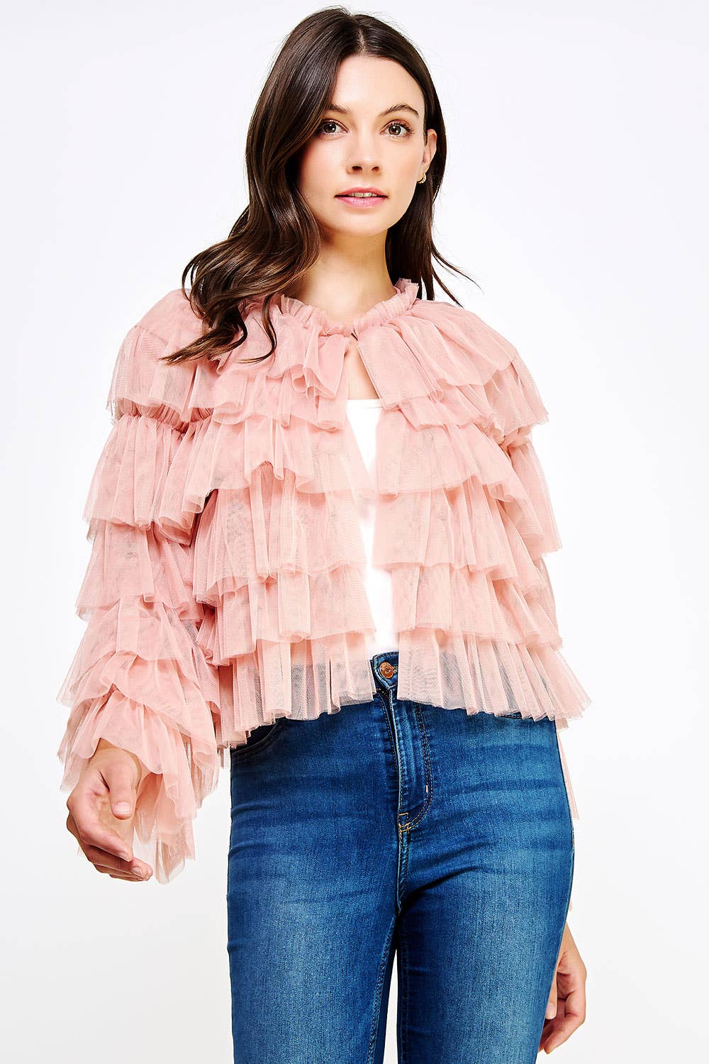 Strut & Bolt – Engroshandel Cardigan - Dame – Lag-på-lag-frynset tyl-cardiganjakke8