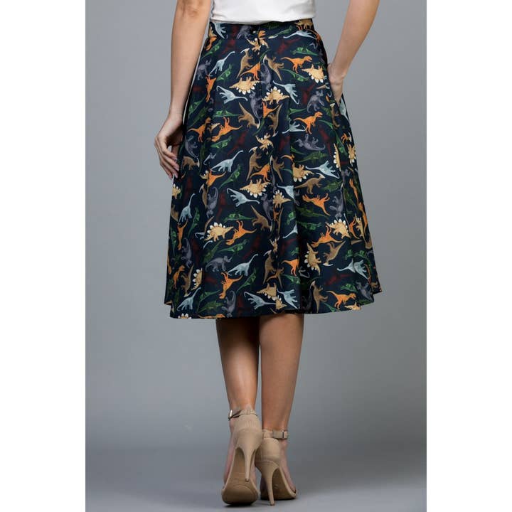 LA Soul - Wholesale Skirt - Women's - Colorful Dinosaur Print Skirt With Pocket