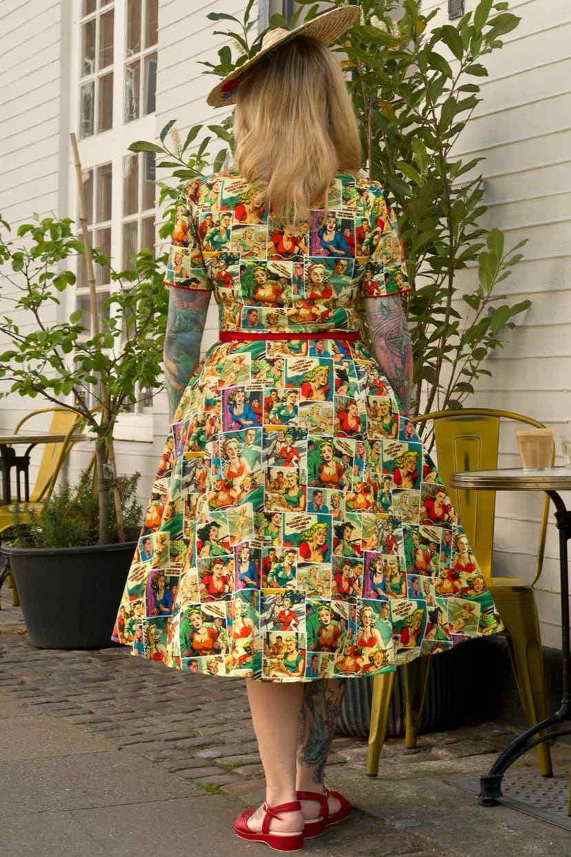 Dolly & Dotty - Wholesale Dress - Women's - Penelope II Yellow Rockabilly Comic Print Shirt Dress5