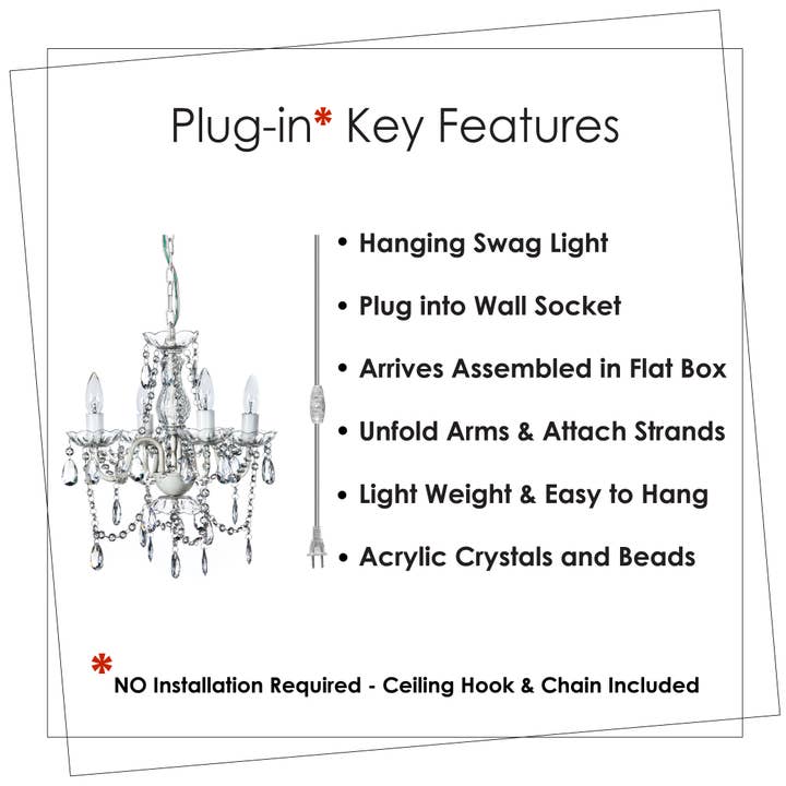 Think Brink - Wholesale Chandelier/Hanging Light - 4 Light Crystal White Plug-in Chandelier2