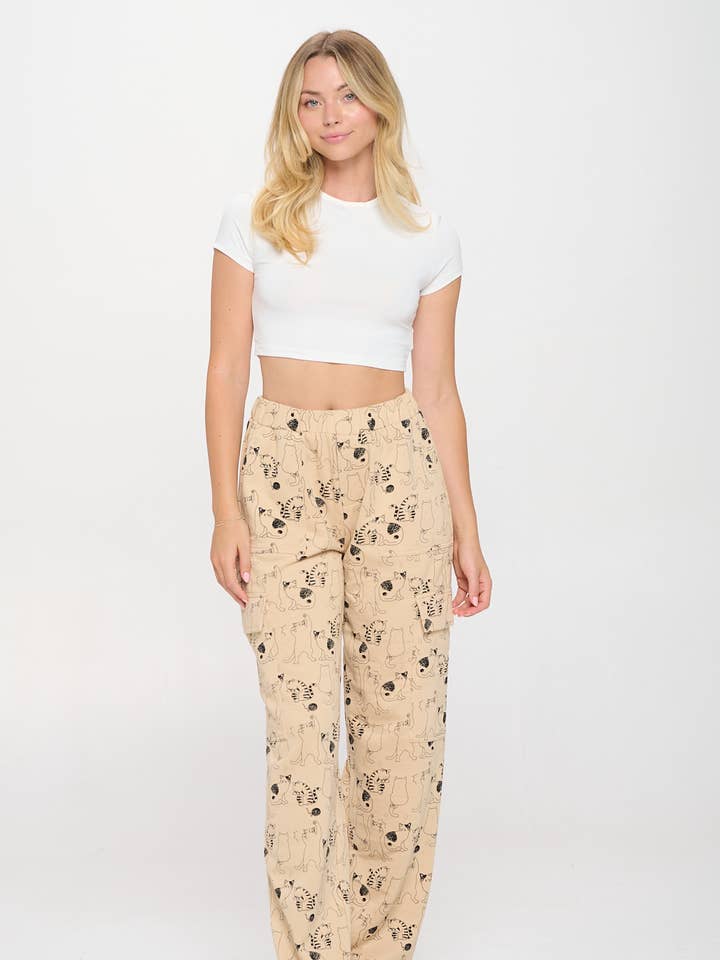 ALL OVER CAT PRINT COTTON SWEATPANTS for wholesale by SM WARDROBE