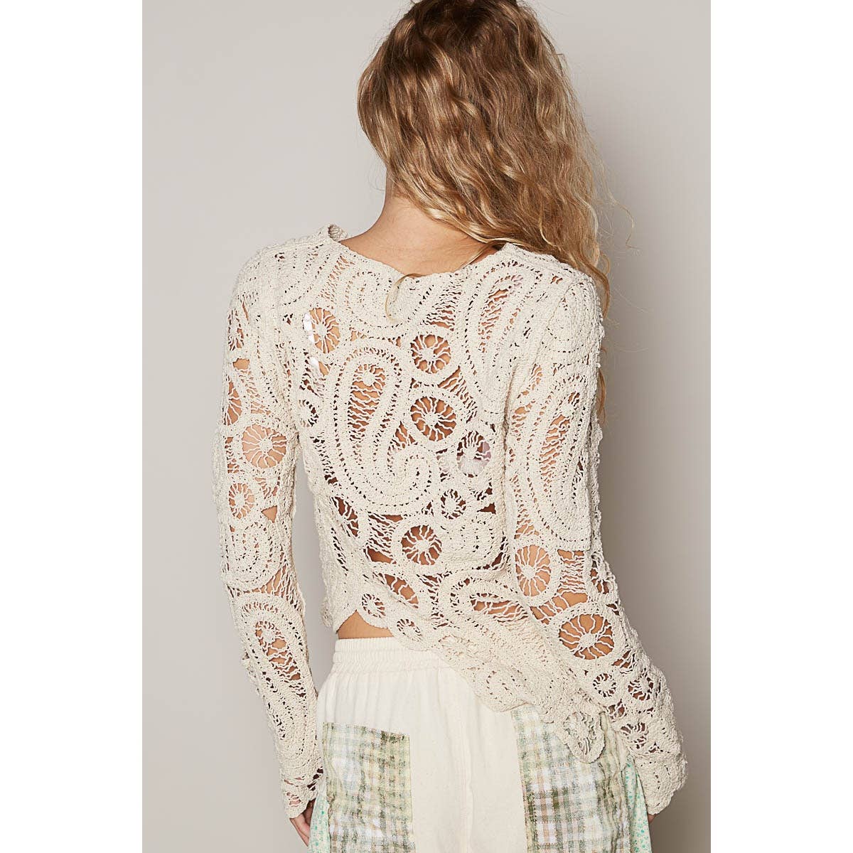 Pol Clothing - Wholesale Knit Top - Women's - Round Neck Long Sleeve Solid Crochet Top11