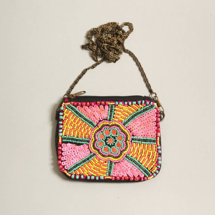 Seed Beaded Coin Pouch with Chain for wholesale by Fashion City