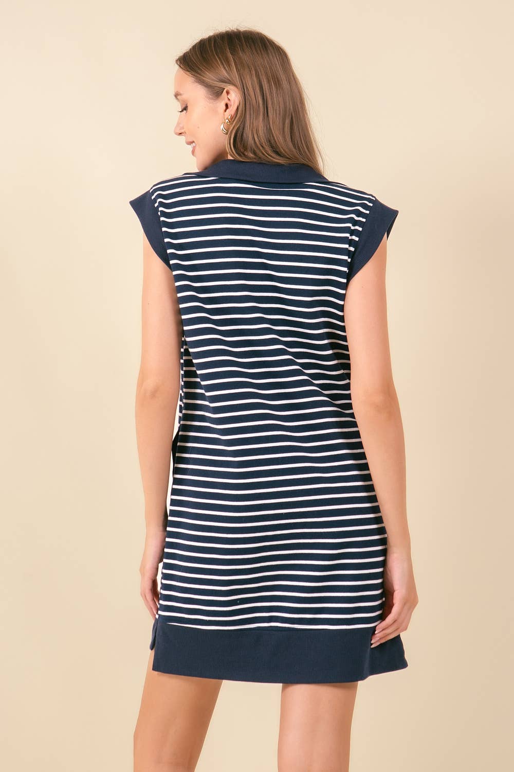 Doe and Rae - Wholesale Dress - Women's - STRIPED FRENCH MINI DRESS W/ SIDE POCKETS - 27871D3