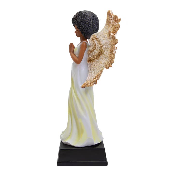 African American Expressions - Wholesale Decorative Figurine - FAN03 Golden Angel Figurine w/ Glitter Accents