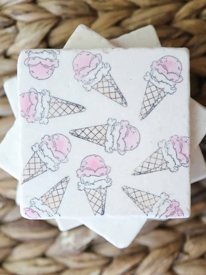 Ice Cream Handbemalter Marmoruntersetzer für den Großhandel von Lace, Grace & Peonies Marble Coasters