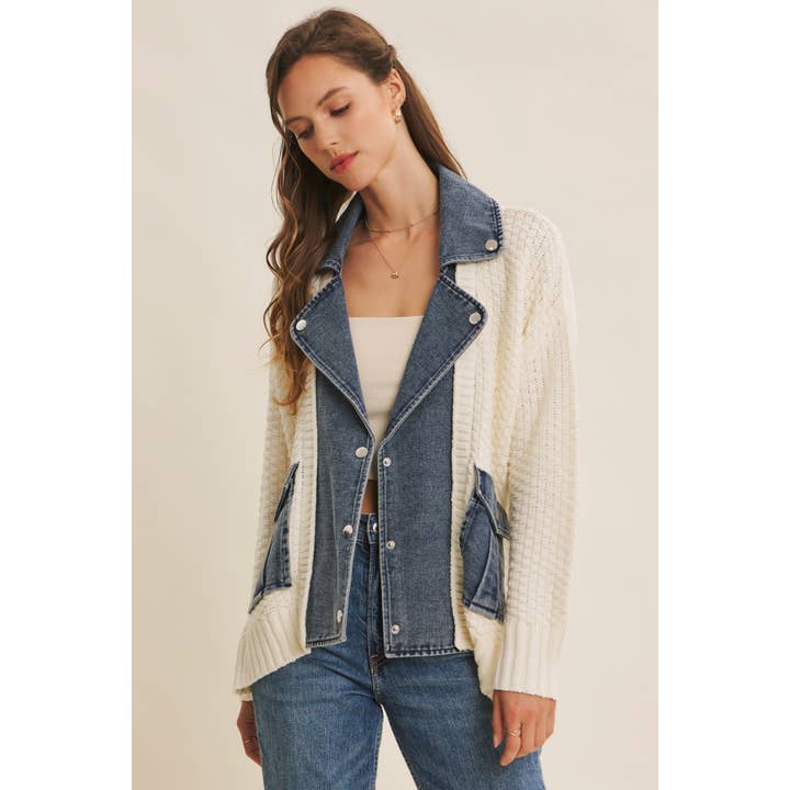 in february - Wholesale Cardigan - Women's - WASHED DENIM AND SWEATER MIXED OVERSIZED CARDIGAN15