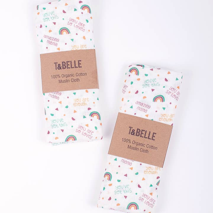 Positive Mum Affirmations Organic Cotton Muslin Square for wholesale by T & Belle