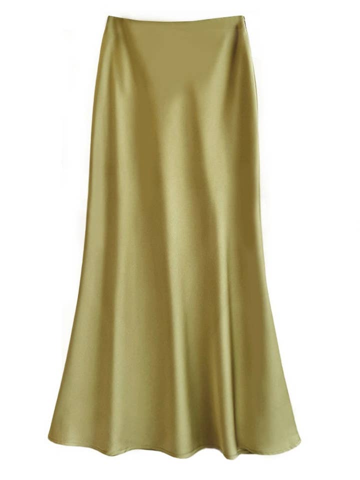 coffee Sateen Maxi Skirt with Elastic Waistband and invisible zipper ( Coffee) for wholesale on Faire11