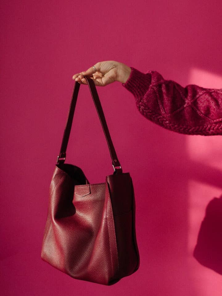 Burgundy Leather Shopper Bag - Women's Handmade Tote for wholesale by Bagster