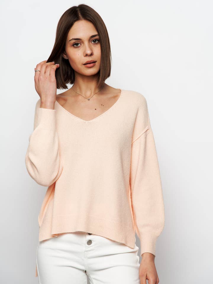 Celine – V Neck Sweater In Peach for wholesale by Y LONDON