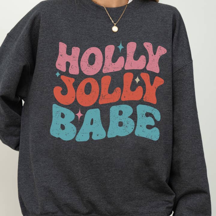 Holly Jolly Babe Retro Christmas Unisex Heavy Blend Crewneck Sweatshirt for wholesale by with love, aj.