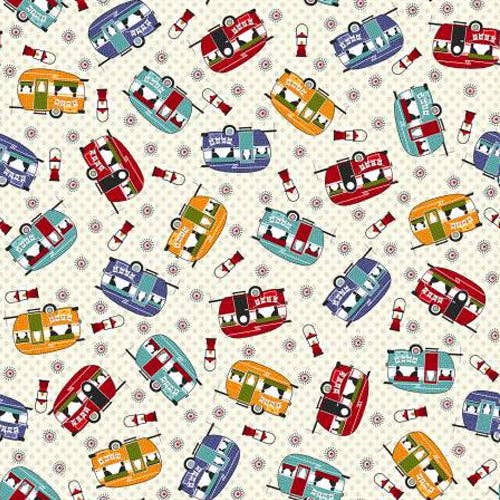 Tossed Campers on Cream for wholesale by Huckleberry Moose by Lori Nawyn