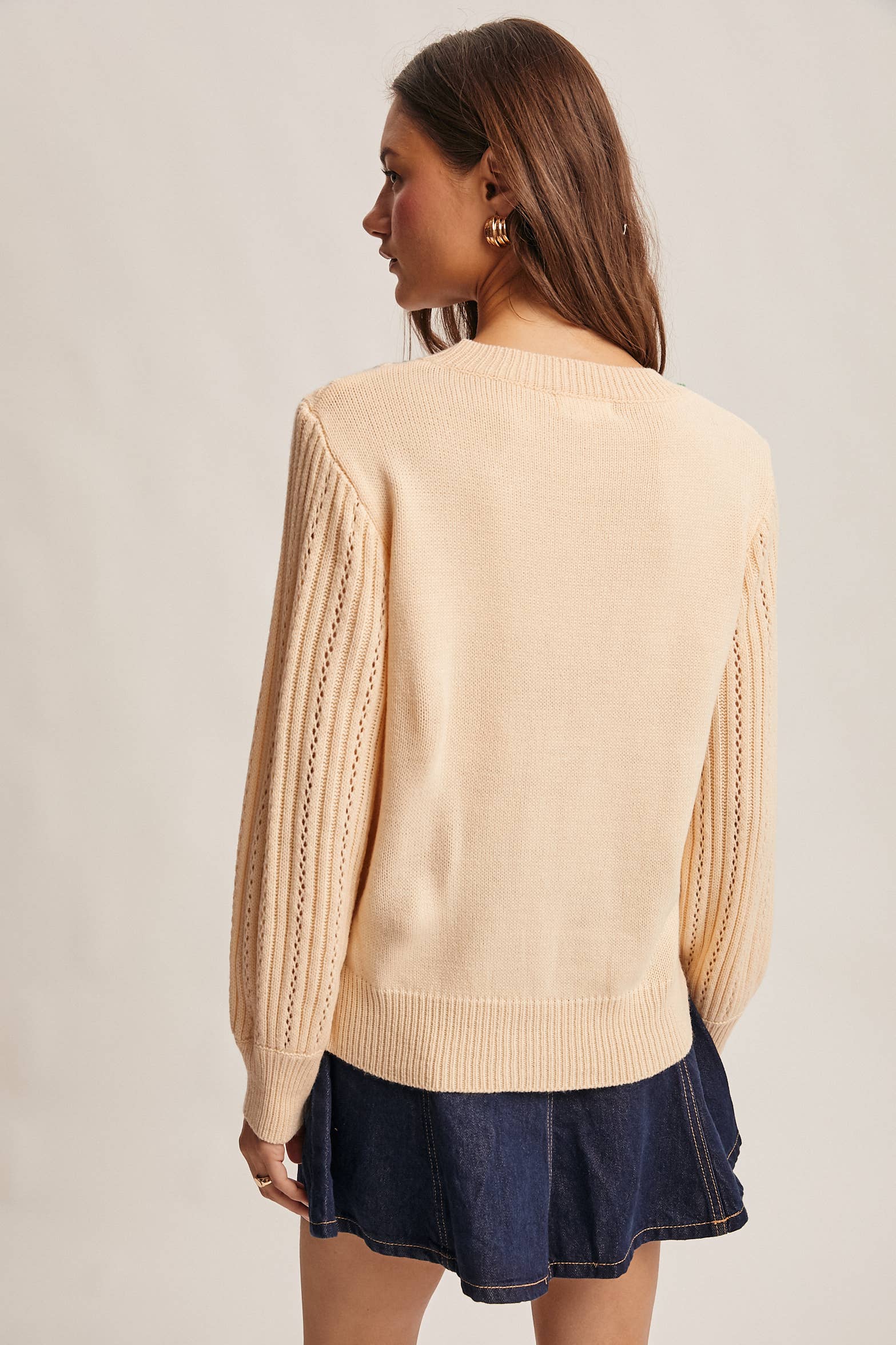 Forte - Venta al por mayor Jersey de punto - Mujer - Jersey de Punto con Mangas Abullonadas Bordadas FSW00076