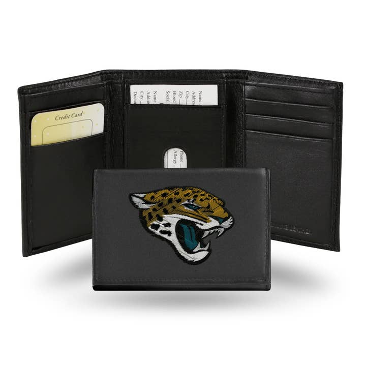 JACKSONVILLE JAGS BLACK EMBROIDERED LEATHER TRI-FOLD WALLET for wholesale by Good Tymes Enterprises Inc