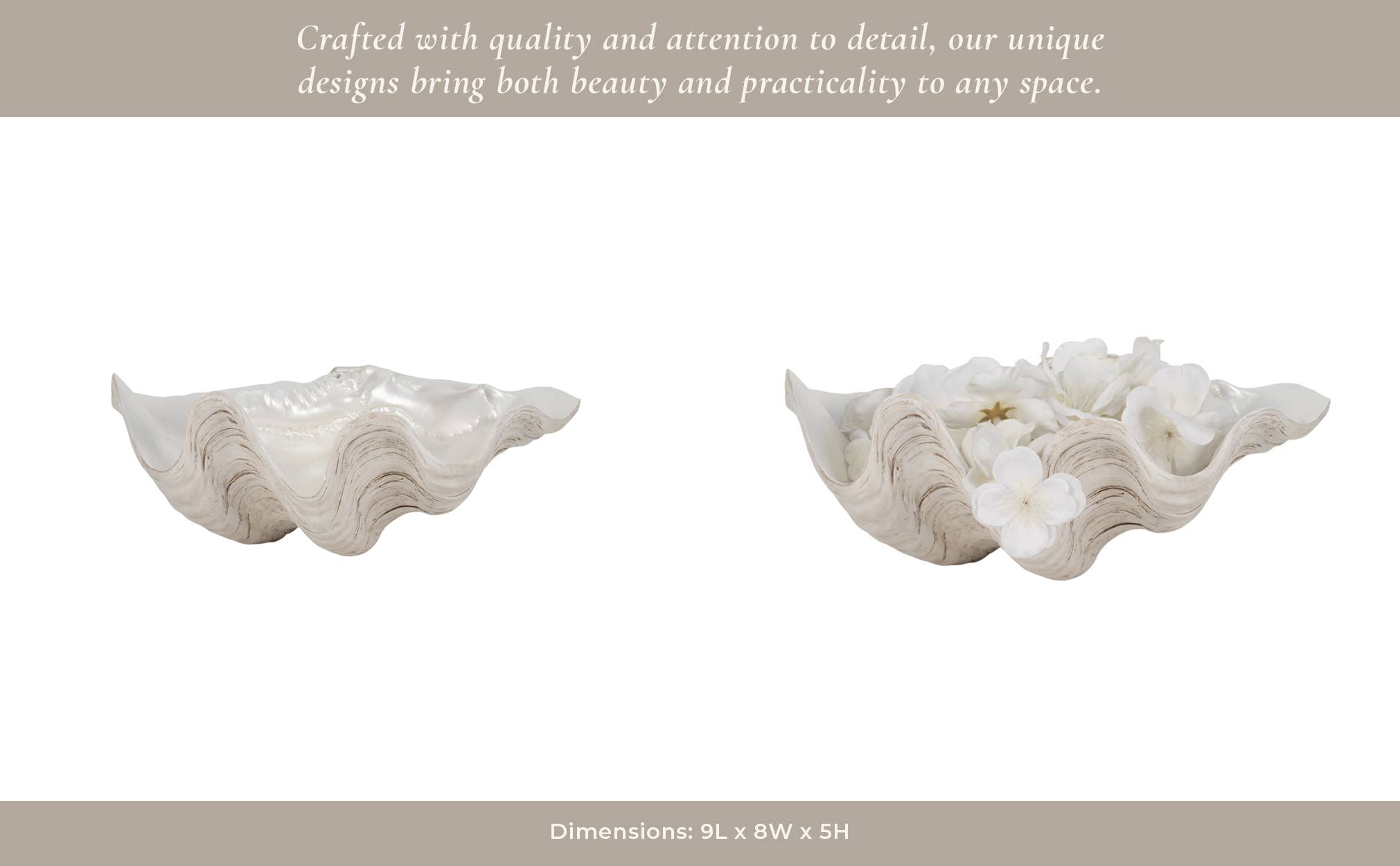 Sagebrook Home - Wholesale Decorative Plate/Dish/Bowl - Decorative Bowl - Ivory Resin Coastal Pearlized Shell, 9 in.12