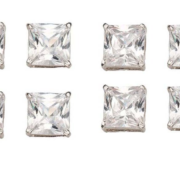 Set mit vier Ohrsteckern aus 14-karätigem Weißgold, vergoldet, 1/2 Karat, quadratisch geschliffen, weißer Saphir für den Großhandel von Paris Jewelry