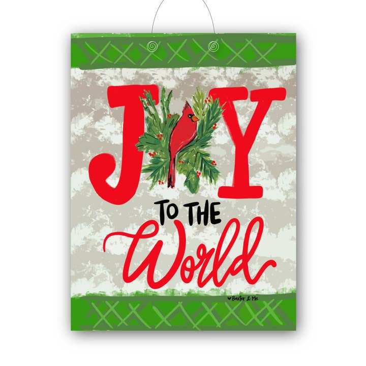 Joy to the World Red Bird Door Hanger for wholesale by Baxter & Me