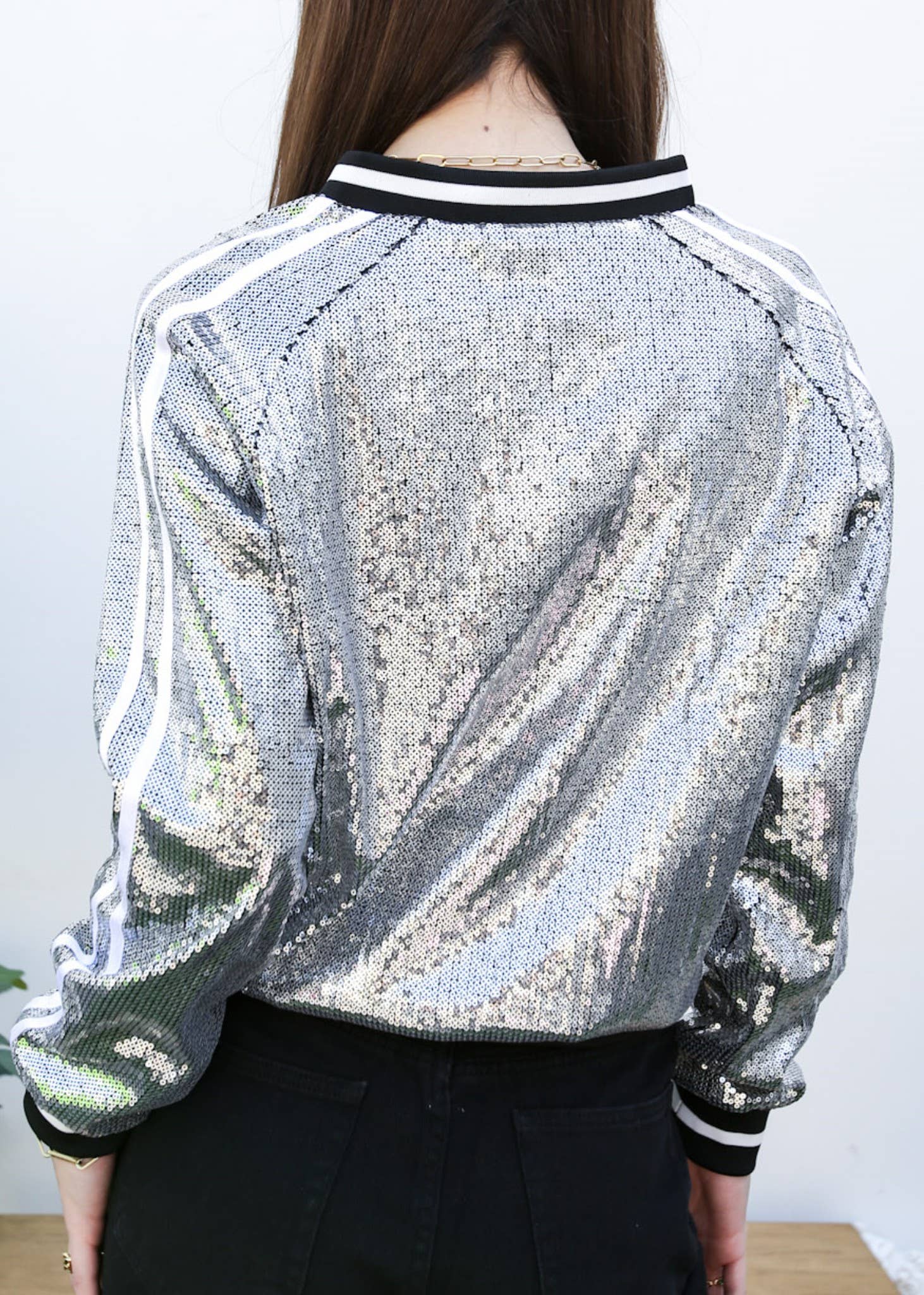 Anna Kaci Wholesale - Wholesale Varsity/Baseball Jacket - Women's - Striped Metallic Sequin Varsity Jacket85