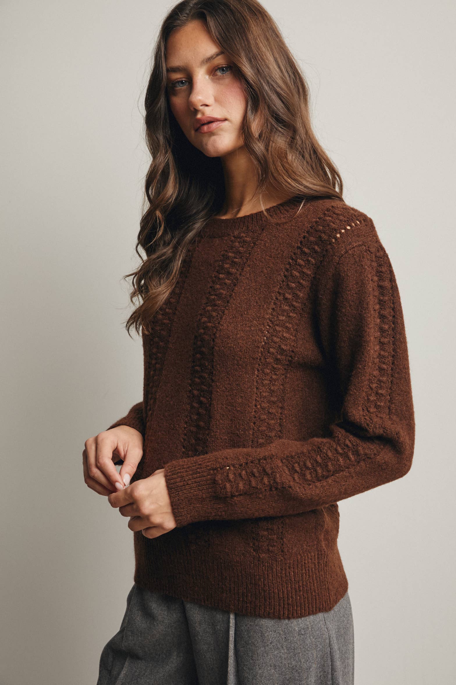 Forte - Wholesale Knit Sweater - Women's - Textured Cable Stitch Pullover Sweater FSW001615
