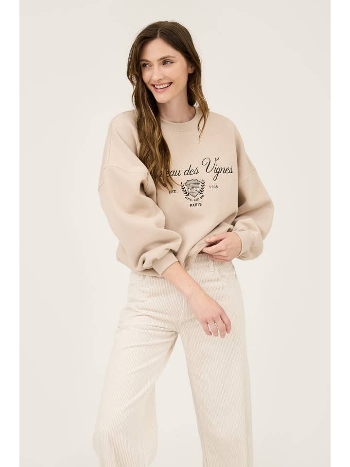 Blu Pepper - Wholesale Knit Top - Women's - PARIS EMBROIDERED CREWNECK LONG SLEEVE KNIT TOP