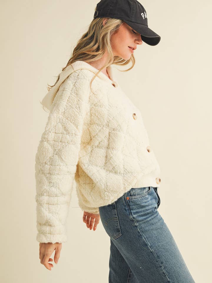 &MERCI - Wholesale Cardigan - Women's - FUZZY KNIT HOODIE CARDIGAN MSW1094113