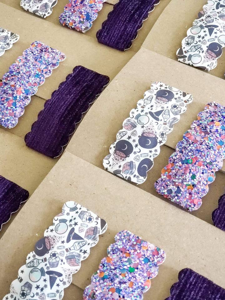 2.5" Rectangle Scallop Snap Clip 3pak-Witchy Vibes for wholesale by Dainty Delights Creations