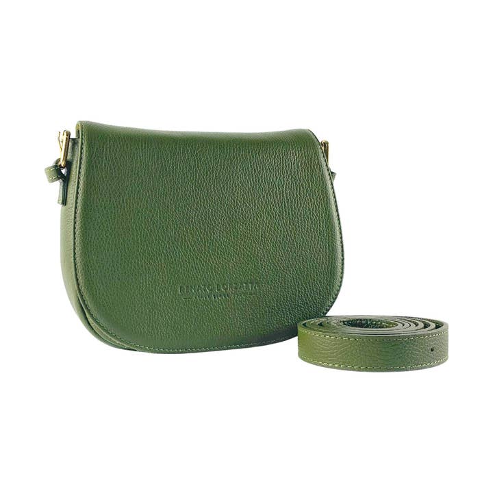 RB1002E | Genuine Leather Shoulder Bag Made in Italy with removable leather shoulder strap and attachments with shiny gold metal buckles - Color Green - Dimensions: cm 26 x 20 x 10 for wholesale by Kaili mood / RENATO BORZATTA - Italy since 1978 -