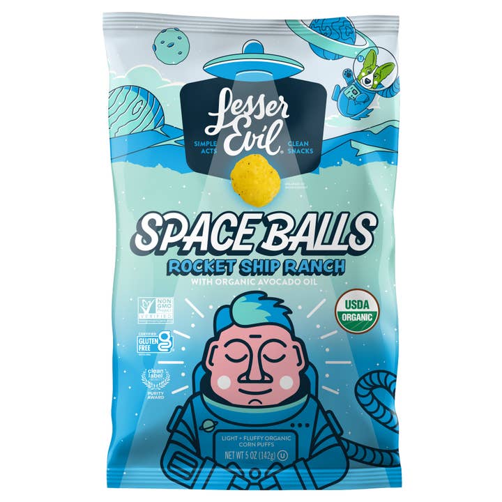 LesserEvil - Wholesale Puffed Snack - Space Balls, Ranch Rocket Ship 5oz